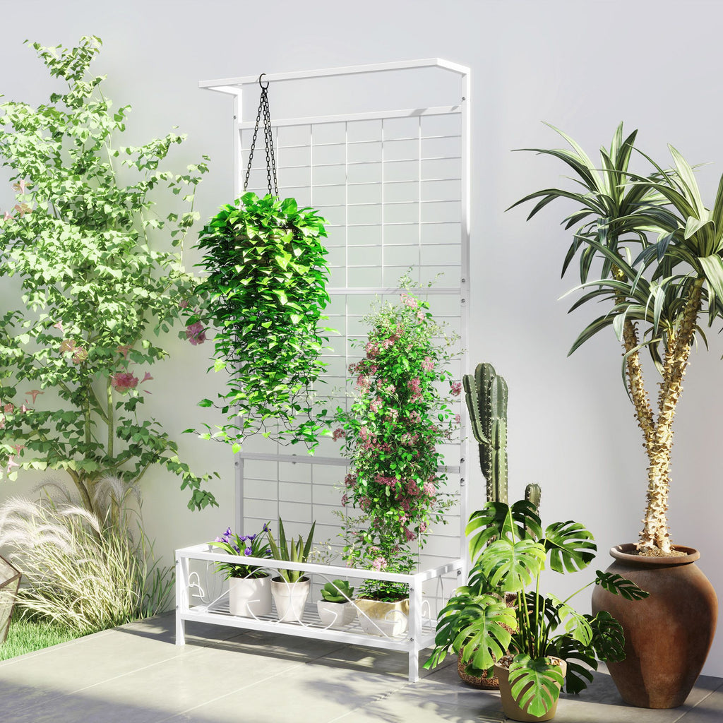74 in Metal Plant Stand with Trellis & Hanging Bar – view 2