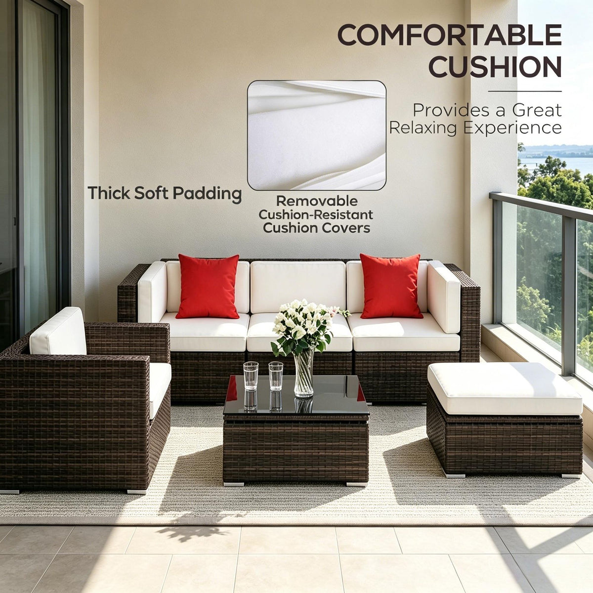6-Piece Wicker Sectional Patio Set with Ottoman – view 4