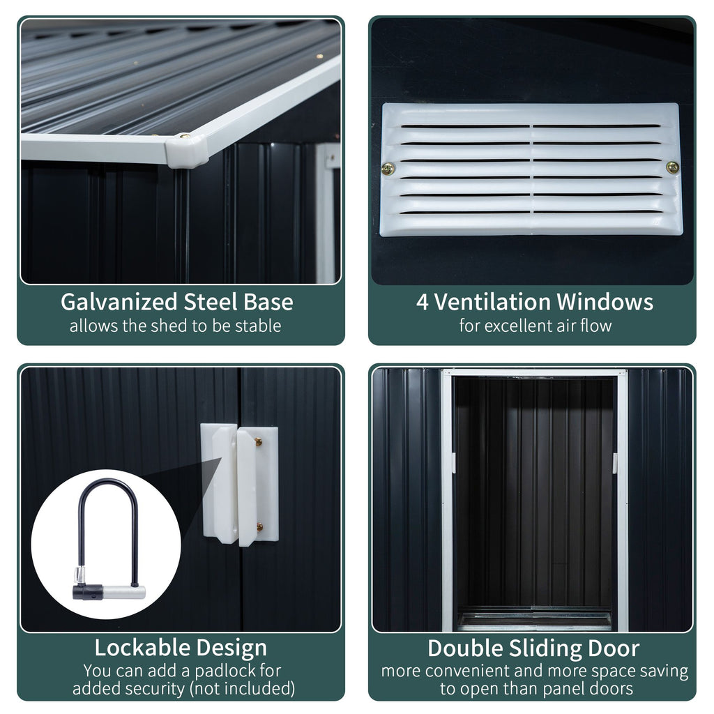 7' x 4' Metal Garden Shed with Vents – Lockable Double Doors, Dark Gray – photo 6