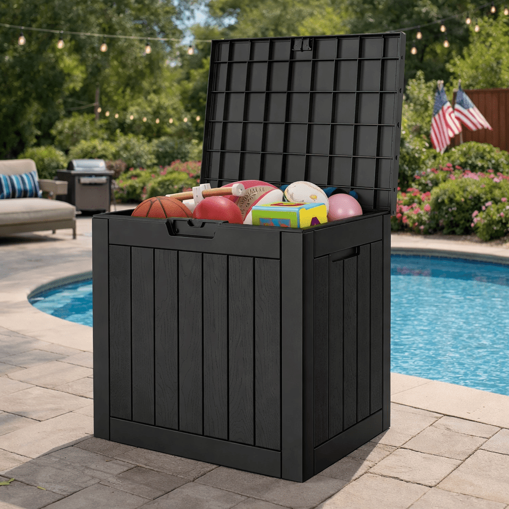 30 Gallon Lockable Resin Deck Box – Black