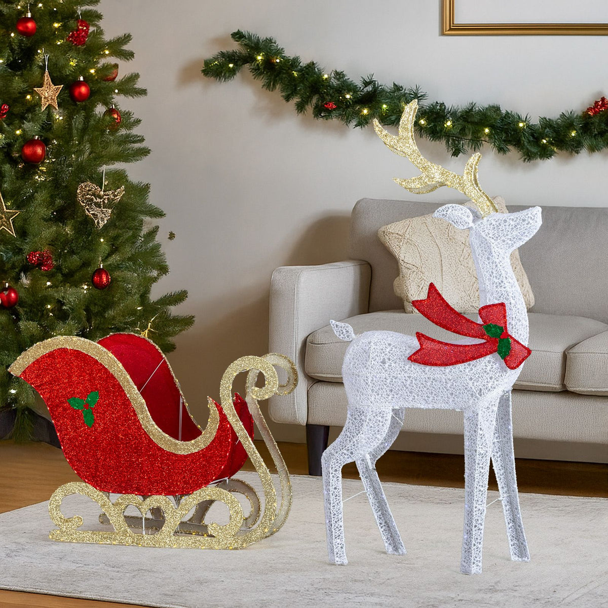 5 ft Lighted Christmas Reindeer & Sleigh Yard Decoration – view 8