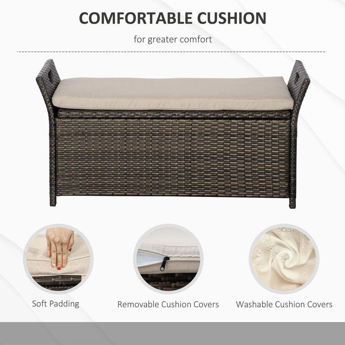 Cream Wicker Patio Storage Bench – 29 Gallon – view 5
