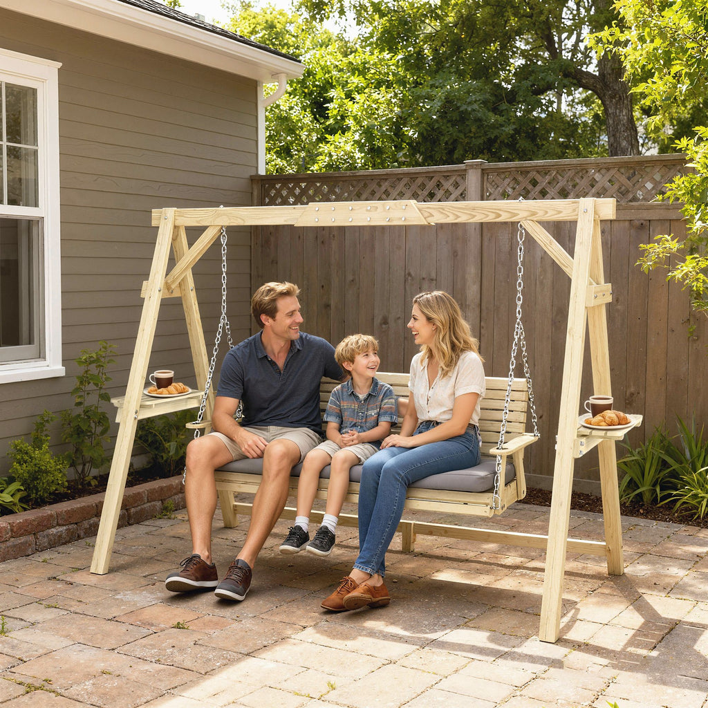 3-Seat Wooden Porch Swing with Stand – view 10