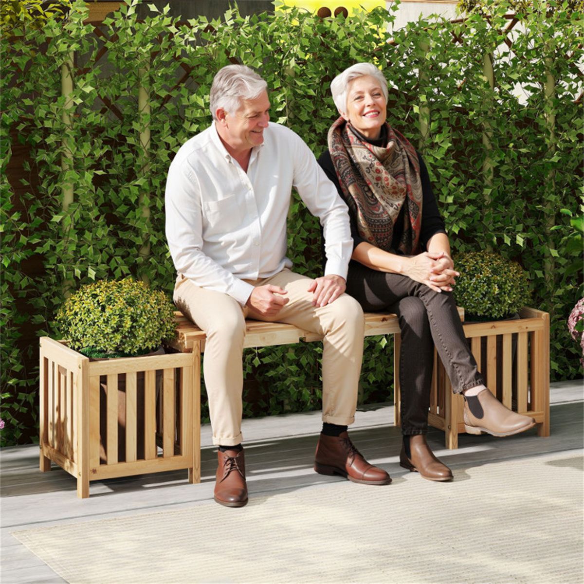 2-in-1 Wooden Garden Bench with 2 Planter Boxes – view 5