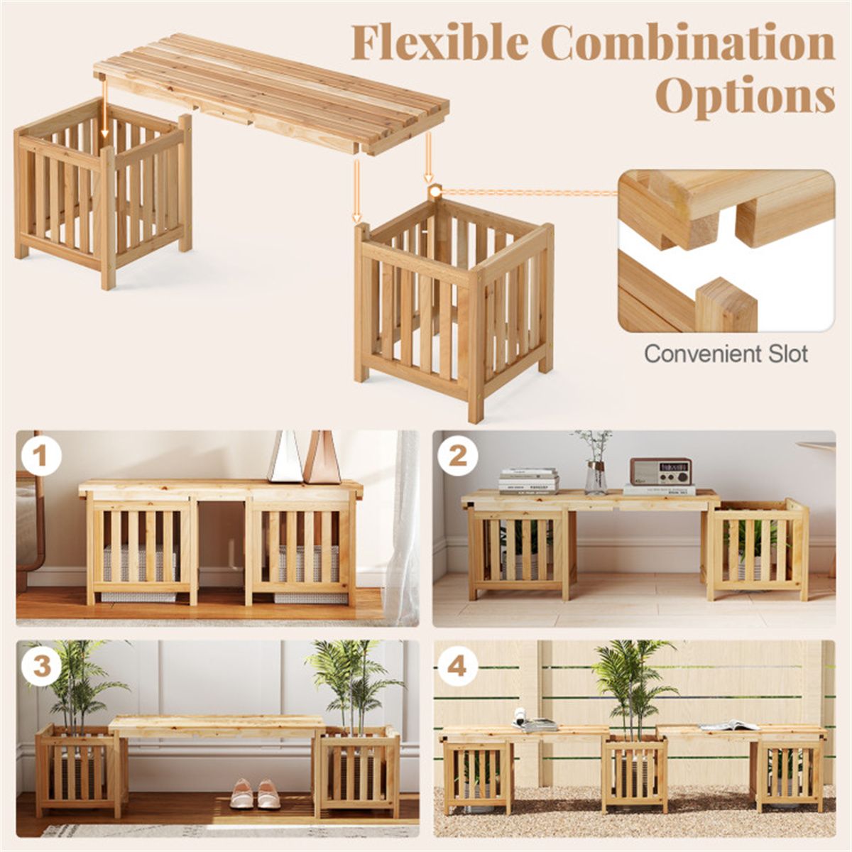 2-in-1 Wooden Garden Bench with 2 Planter Boxes – view 7