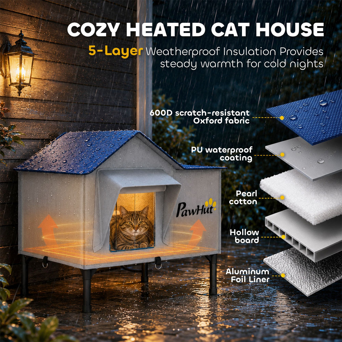 Heated Outdoor Cat House with Elevated Base – view 4