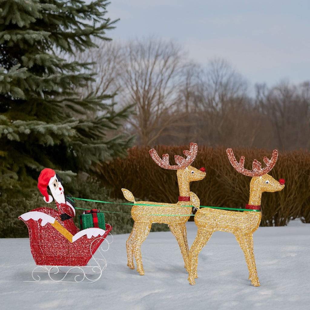Lighted Reindeer Pulling Sleigh Christmas Yard Decoration – view 11