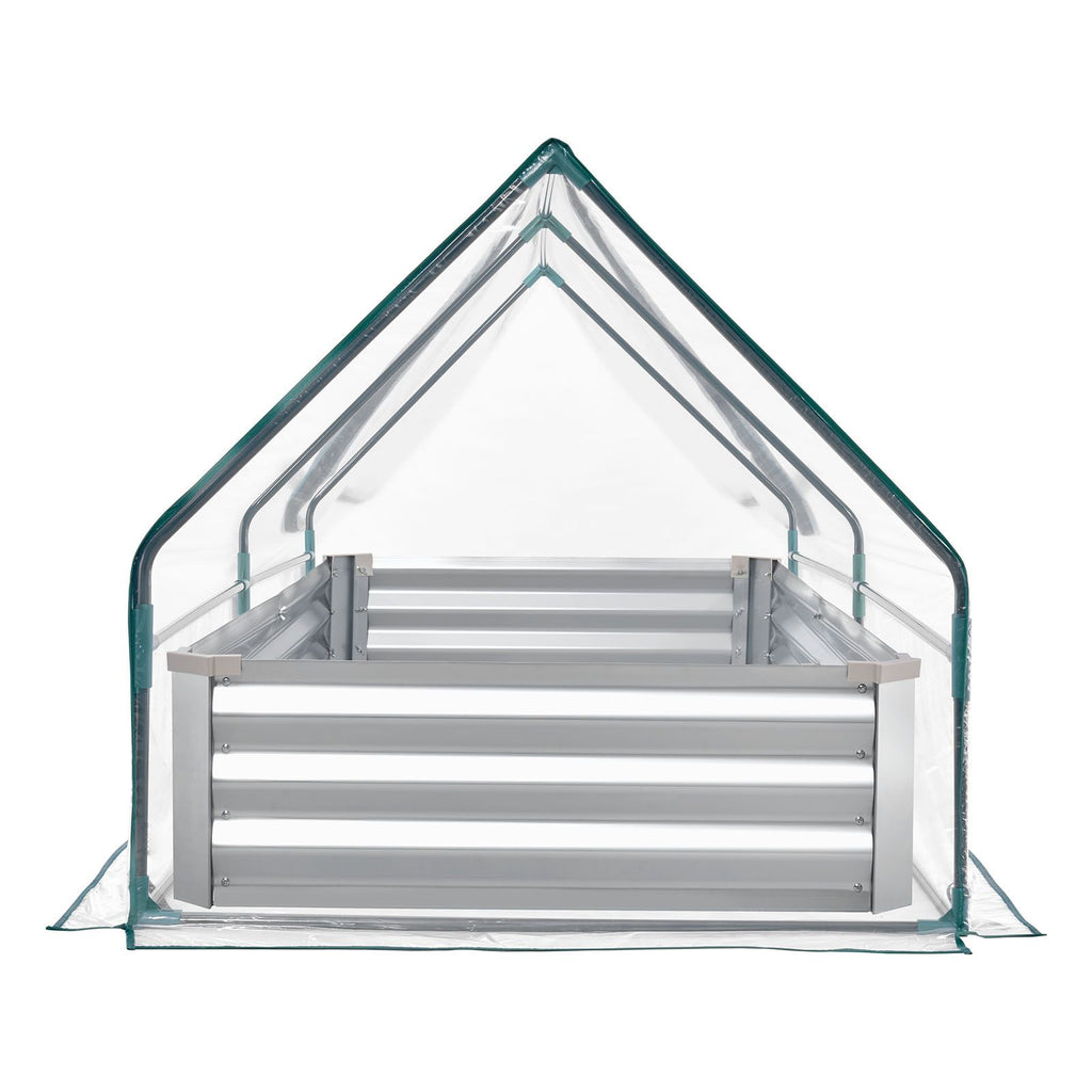 6' x 3' x 1' Galvanized Raised Garden Bed with Greenhouse Cover – Roll-Up Window, Silver – photo 11