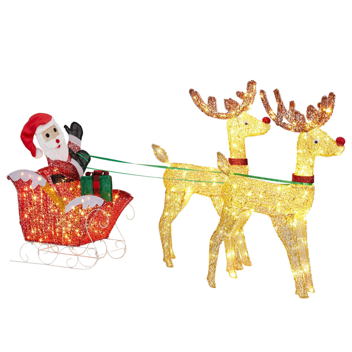 Lighted Reindeer Pulling Sleigh Christmas Yard Decoration