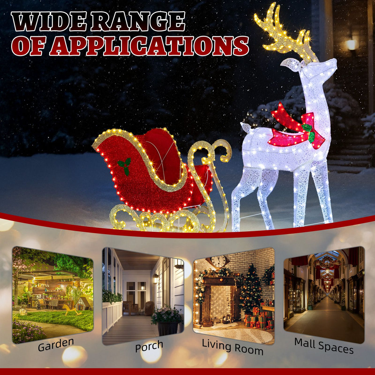 5 ft Lighted Christmas Reindeer & Sleigh Yard Decoration – view 6
