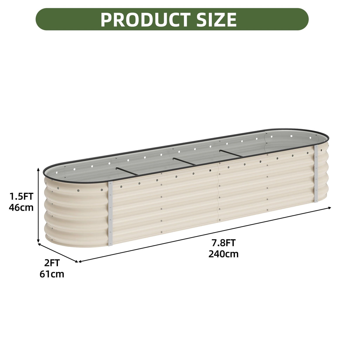 Tall Modular Metal Raised Garden Bed – 8 x 2 ft, 17" High, White – photo 4