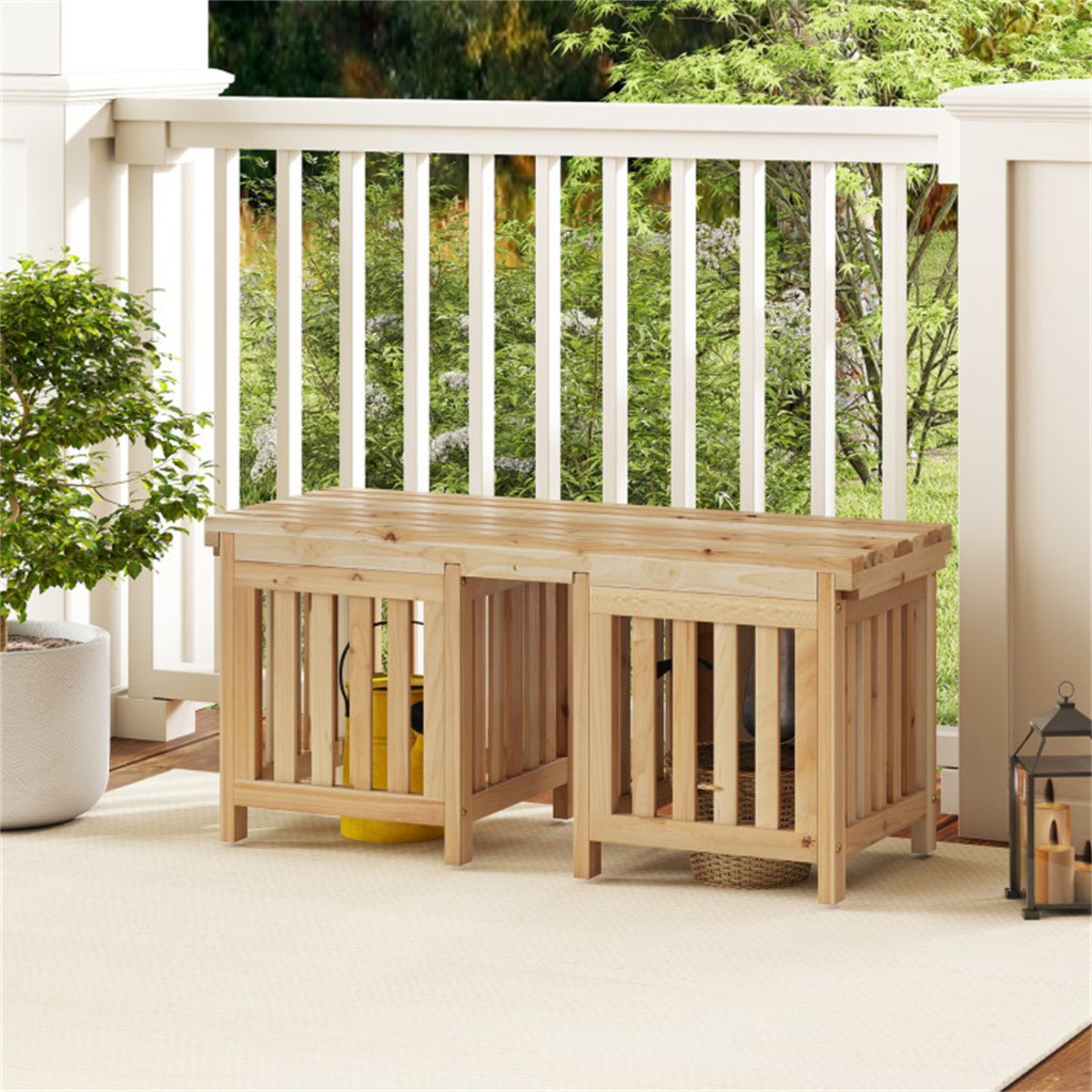 2-in-1 Wooden Garden Bench with 2 Planter Boxes – view 4