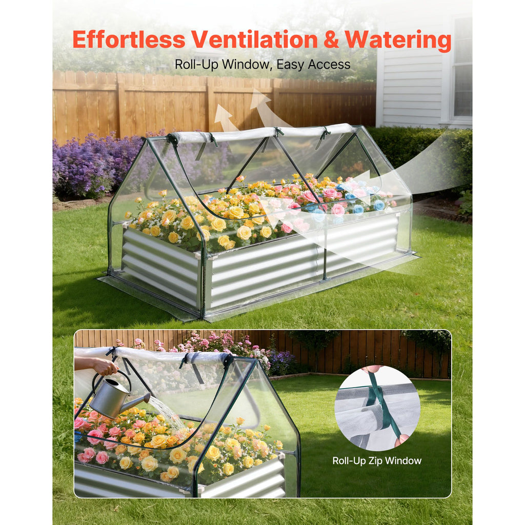 6' x 3' x 1' Galvanized Raised Garden Bed with Greenhouse Cover – Roll-Up Window, Silver – photo 4