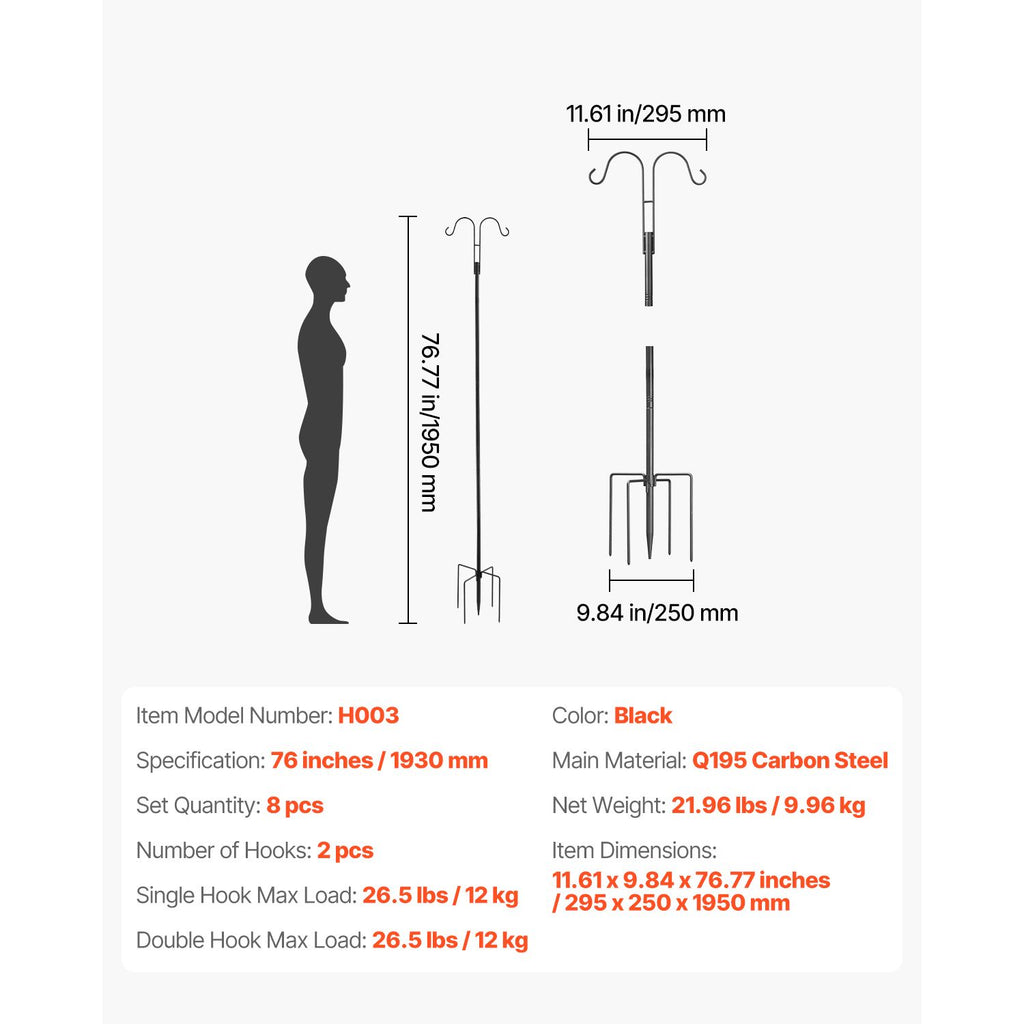 Double Shepherd's Hooks, 8-Pack – 76" Heavy-Duty Bird Feeder Poles – photo 3