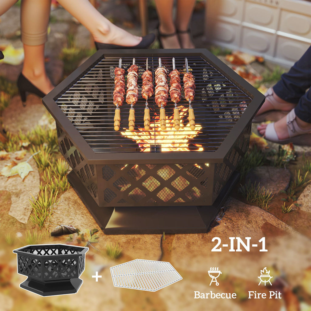28 in Hexagon Wood-Burning Fire Pit with Grill – view 4