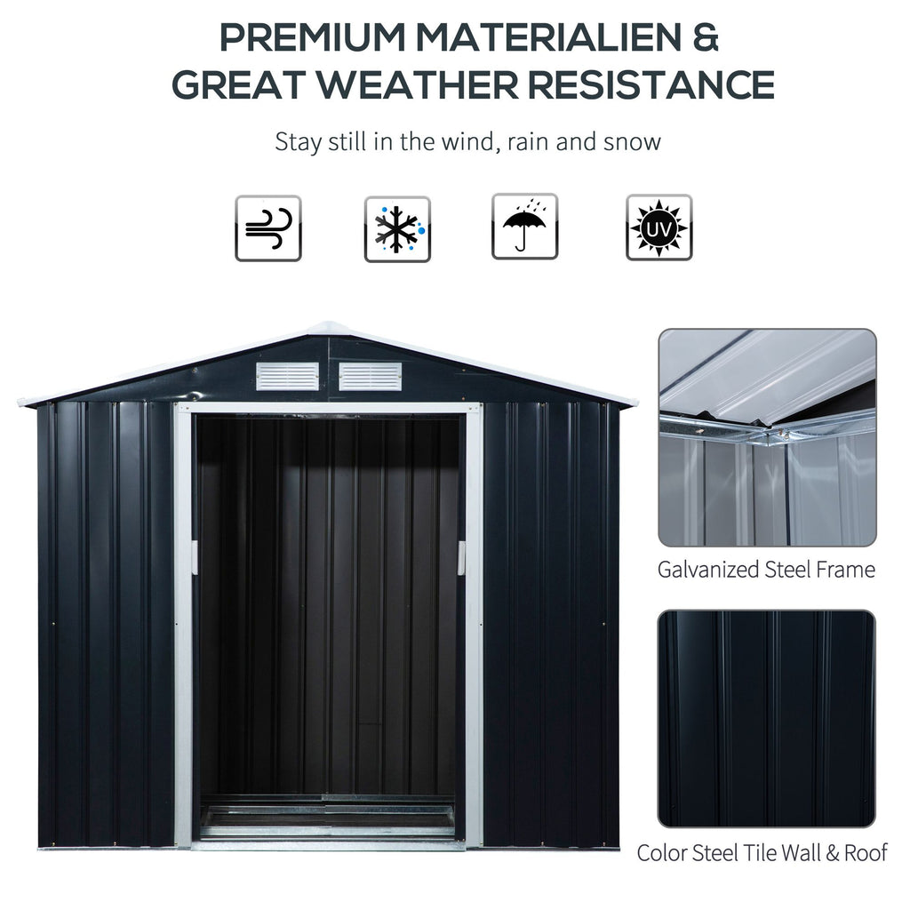 7' x 4' Metal Garden Shed with Vents – Lockable Double Doors, Dark Gray – photo 5