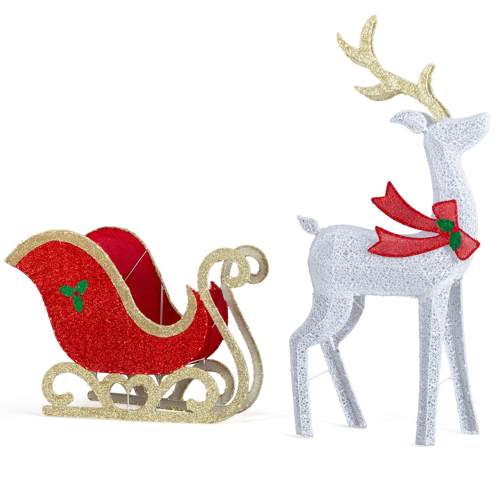 5 ft Lighted Christmas Reindeer & Sleigh Yard Decoration