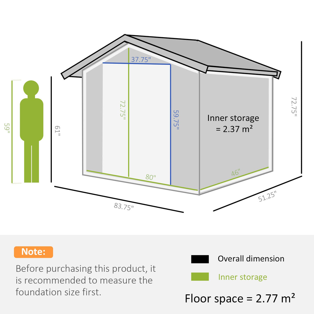 7' x 4' Metal Garden Shed with Vents – Lockable Double Doors, Dark Gray – photo 3