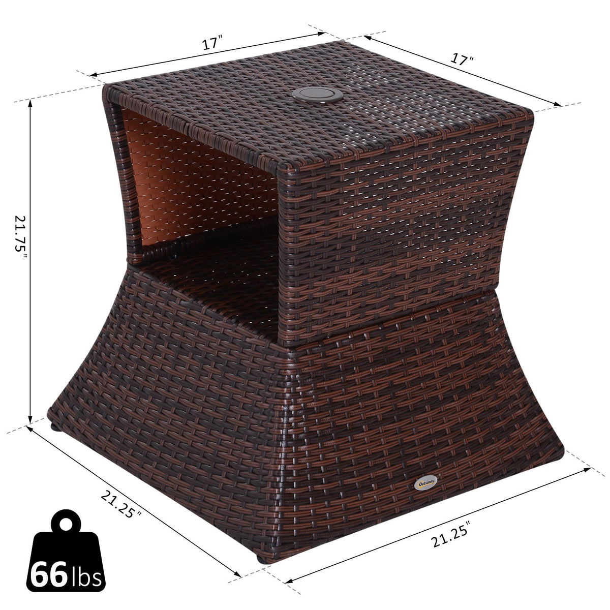 2-Tier Wicker Patio Side Table with Umbrella Hole – view 3