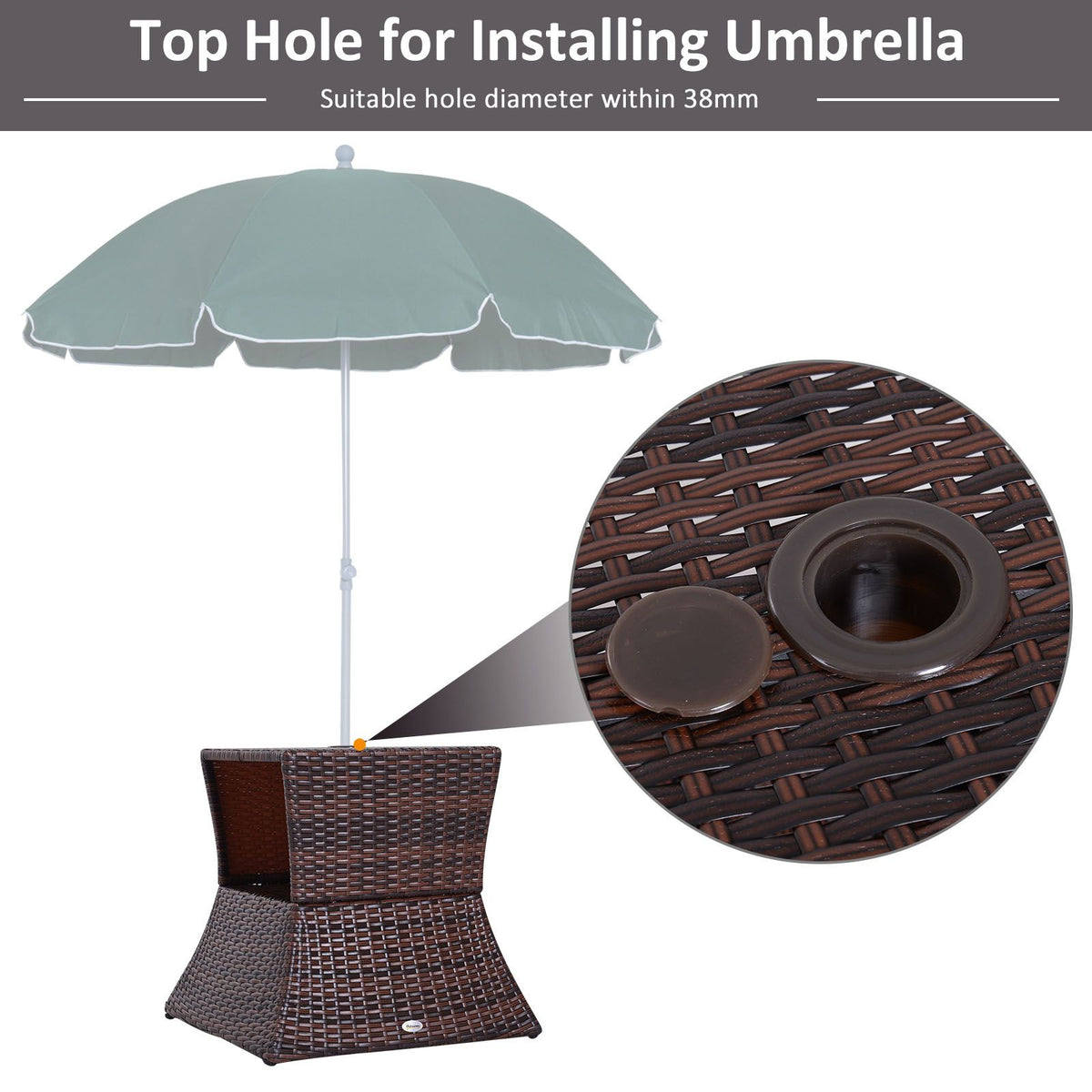 2-Tier Wicker Patio Side Table with Umbrella Hole – view 4