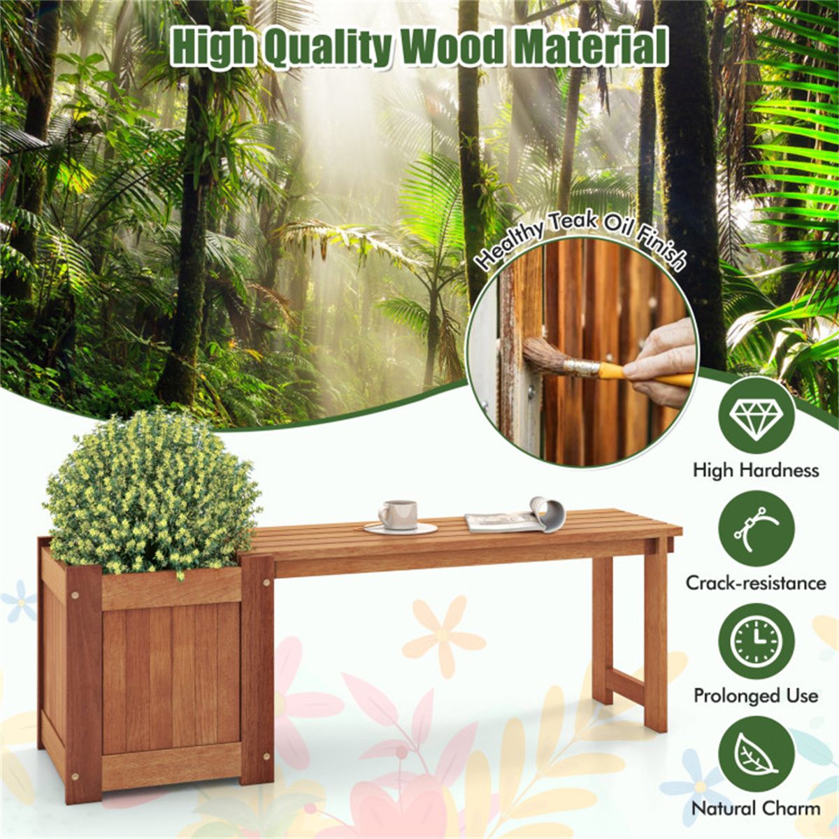 Teak Outdoor Bench with Planter Box – view 10