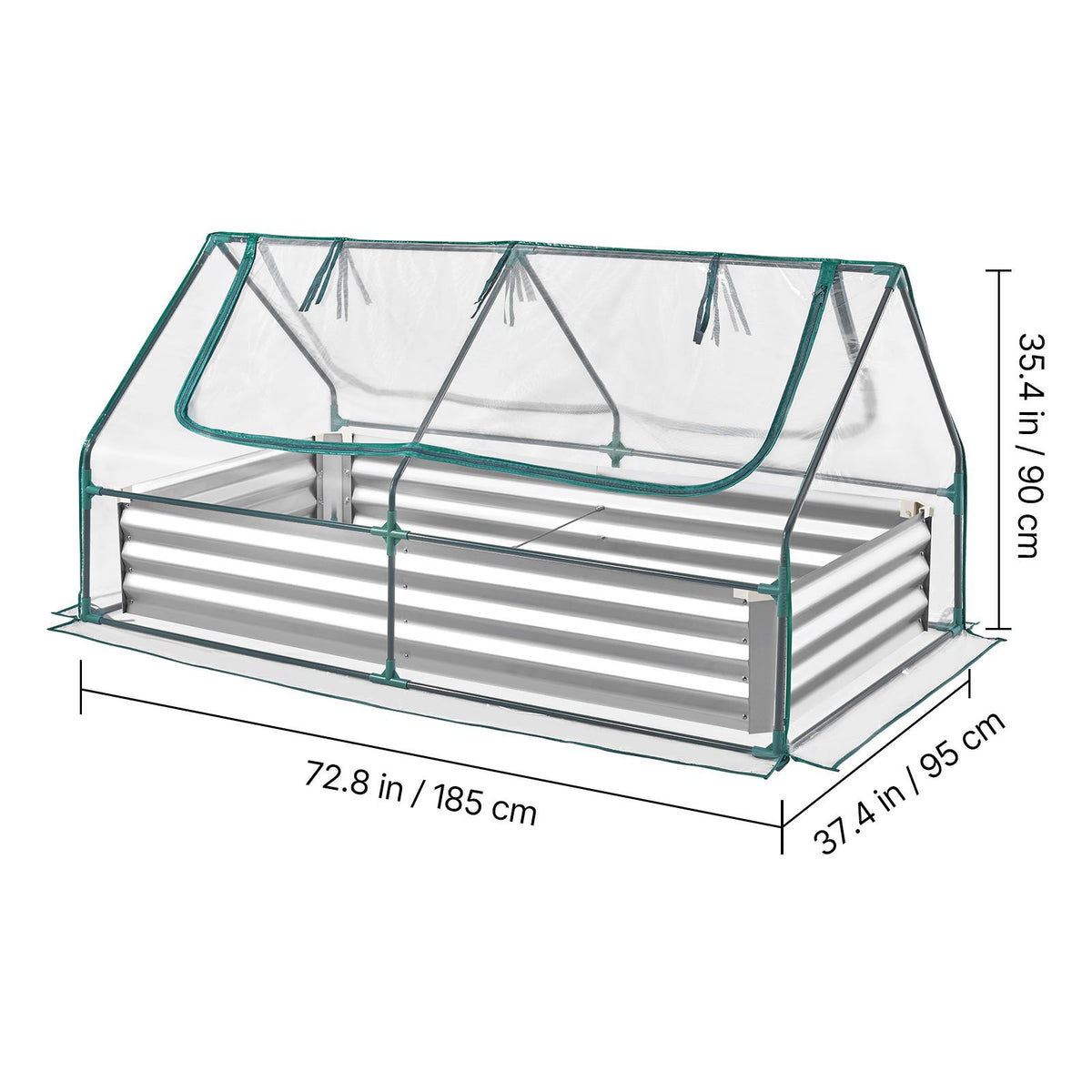 6' x 3' x 1' Galvanized Raised Garden Bed with Greenhouse Cover – Roll-Up Window, Silver – photo 8