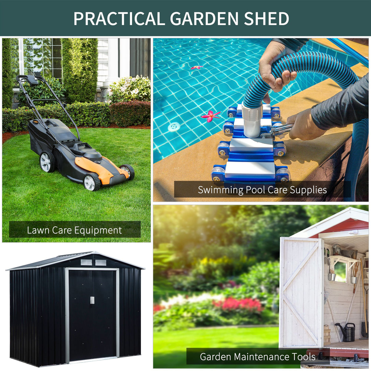 7' x 4' Metal Garden Shed with Vents – Lockable Double Doors, Dark Gray – photo 8