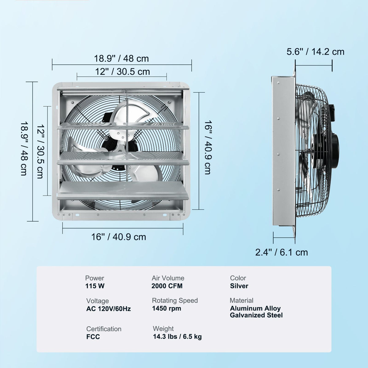 16" Greenhouse Shutter Exhaust Fan – 2000 CFM Wall Mount – photo 6