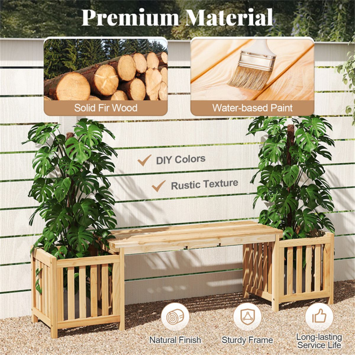 2-in-1 Wooden Garden Bench with 2 Planter Boxes – view 9